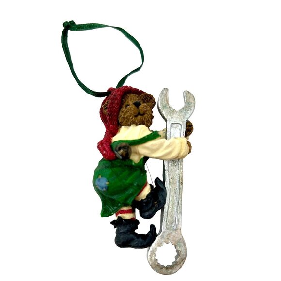 Boyd's Bear Dressed in Cream & Green Elf Outfit with Red Santa  Holding a Wrench - Picture 4 of 5